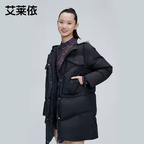 艾莱依羽绒服女新款白鸭绒中长款大牌高端加厚黑色外套上衣图片