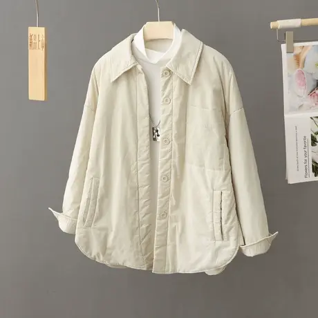 加厚夹棉衬衫外套棉服女2023秋冬季新款宽松复古外穿衬衣保暖棉衣商品大图