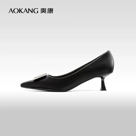 奥康女鞋 2024春季新款优雅法式细高跟鞋尖头水钻方扣单鞋通勤潮商品大图