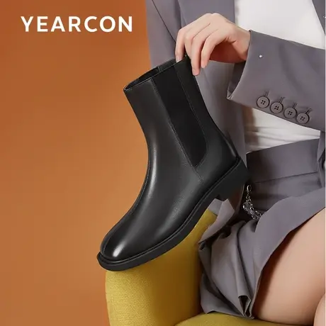 意尔康真皮马丁靴女2023年新款英伦风春秋单中筒切尔西厚底短靴图片