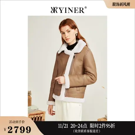 [美拉德]YINER音儿线上专选女装冬季羊剪绒毛包边皮草保暖外套商品大图