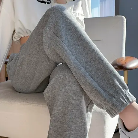 灰色运动裤女春秋2024年新款高腰宽松显瘦小个子休闲哈伦束脚卫裤图片