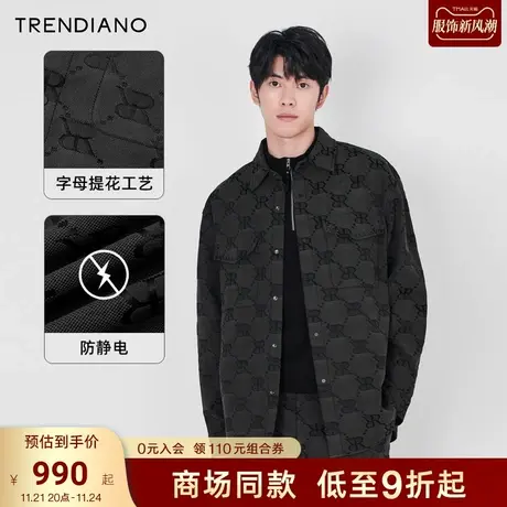 TRENDIANO官方复古字母提花翻领衬衫外套男上衣潮2023新款秋季商品大图