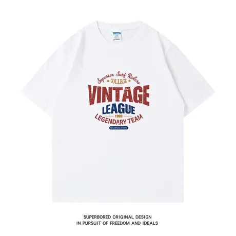 美式复古街头潮流字母印花短袖t恤男夏季纯棉宽松休闲半袖体恤衫商品大图