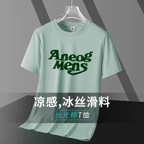 液氨丝光棉t恤男士短袖字母印花潮流夏季上衣服冰丝凉感速干半袖商品大图