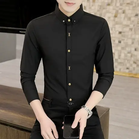 衬衫长袖男士休闲上衣黑色衬衣西装打底修身韩版潮牌潮流秋季寸衫商品大图