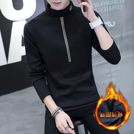 冬季韩版潮流个性毛线衣帅气高领毛衣男加绒加厚针织衫修身打底衫图片