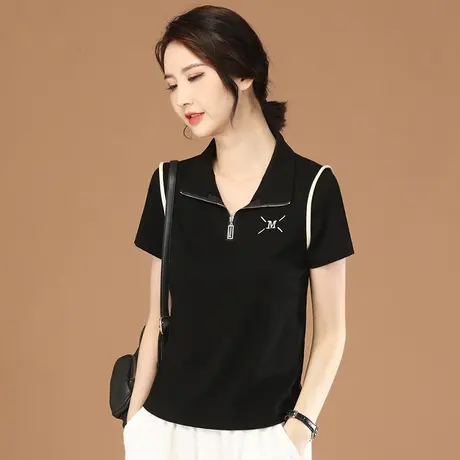 韩潮袭人polo衫刺绣短袖t恤女2024夏季新款胖mm正肩体恤衫上衣薄图片