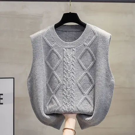 圆领麻花毛衣坎肩女2023秋装新款宽松外穿马夹外搭针织马甲背心潮商品大图