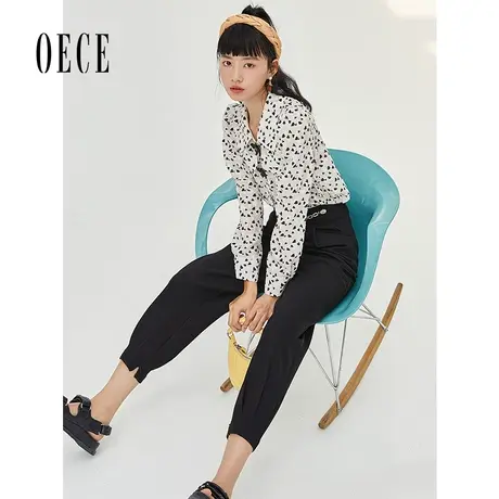 Oece复古显瘦小脚裤年秋季新款女装韩版休闲裤子修身九分裤图片