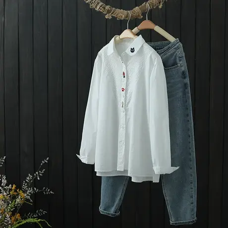 白衬衫女2023春秋新款韩版设计感小众刺绣上衣轻熟风内搭长袖衬衣商品大图