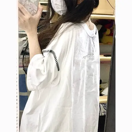 白色韩版大码t恤女insoversize宽松设计感小众短袖潮半袖上衣夏季商品大图