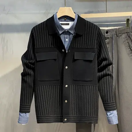 2023春秋新款毛衣外套男士夹克针织开衫韩版潮流帅气男装上衣服男商品大图