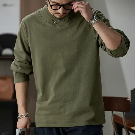 百搭秋季男装精梳针织全棉春秋耐磨抗皱宽松潮流百搭长袖T恤男商品大图