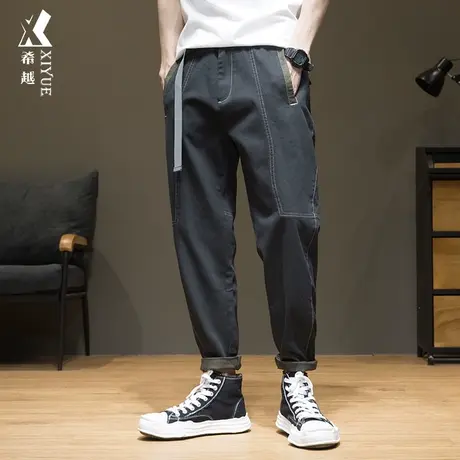 春秋新款工装休闲裤男潮牌直筒长裤男士九分锥形裤子宽松大码男裤商品大图