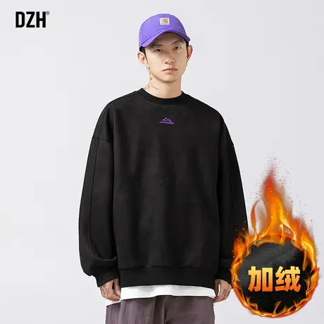 男士黑色重磅加绒加厚卫衣男冬季内搭长袖青少年外套2024新款打底商品大图