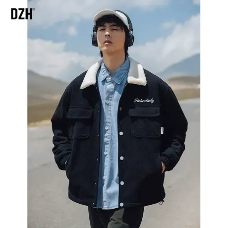 男士翻领摇粒绒外套男潮高级感2024年新款棉服男款冬季灯芯绒夹克商品大图