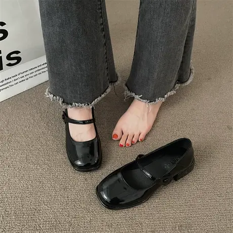 永希玛丽珍鞋女夏季2023年新款粗跟浅口小皮鞋复古英伦风百搭单鞋商品大图