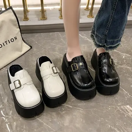 包头半拖女2023新款秋冬女士毛绒外穿拖鞋超火小个子高跟厚底鞋子商品大图