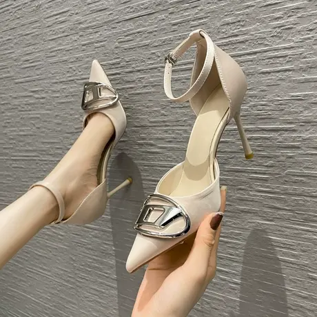 2024年新款春秋季中空一字扣带高跟鞋细跟性感法式少女单鞋女尖头商品大图