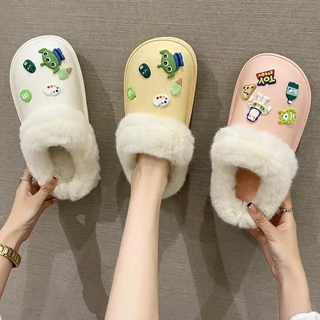 棉拖鞋女冬季防水外穿可爱卡通室内居家厚底防滑加绒月子保暖拖鞋商品大图