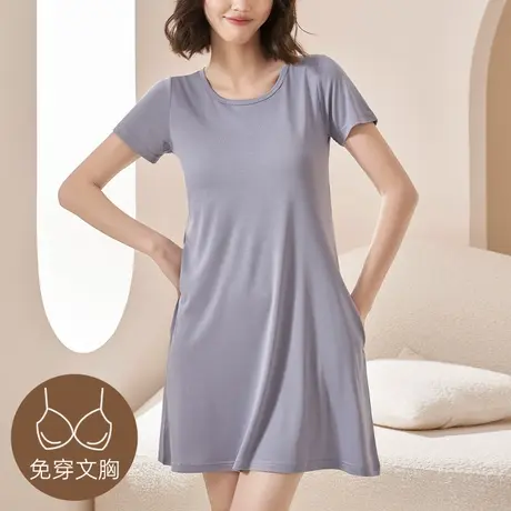 睡裙女带胸垫一体式夏季冰丝短袖睡衣防凸点宽松可外穿凉感家居服商品大图