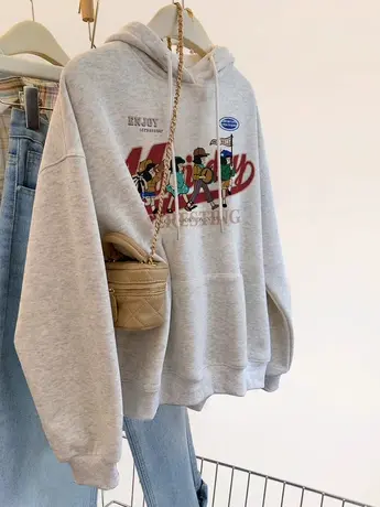 国潮连帽卫衣闺蜜装2023新款爆款加绒秋冬外套ins大码设计感上衣商品大图