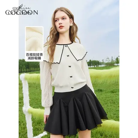 miss COCOON设计感翻领针织衫2023秋新款女气质减龄别致上衣商品大图