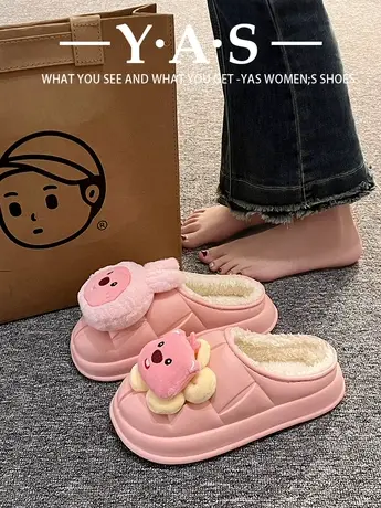 可爱loopy防水包头棉拖鞋女外穿2023秋冬新款加绒保暖厚底毛毛鞋图片