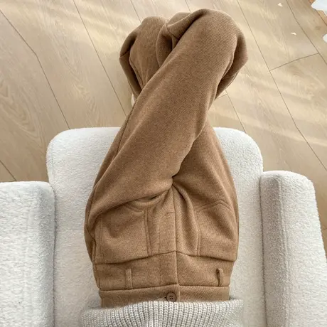 醋酸羊毛休闲裤阔腿裤女2024新款加绒加厚毛呢裤子女冬季高腰宽松图片