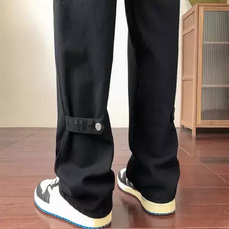 潮牌宽松百搭直筒黑色牛仔裤vibe港风纯色高级感美式休闲长裤子男商品大图