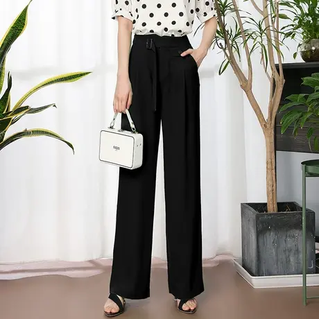 丽洁女裤夏季高腰阔腿裤女薄款显瘦时尚拖地裤宽松设计感直筒商品大图