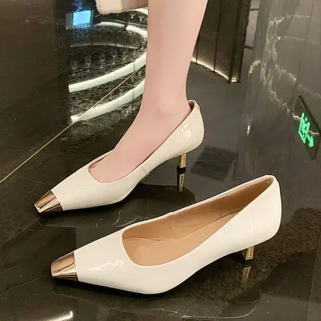 夜店黑色高跟鞋女2024年春季新款法式方头细跟性感单鞋小众气质图片