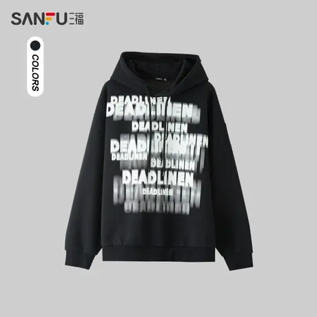 三福2024春季男士迷幻字母卫衣 街头潮流连帽宽松上衣男482385商品大图