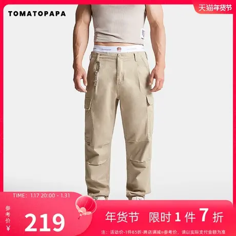 TOMATOPAPA美式工装裤男休闲梭织长裤潮牌宽松直筒百搭纯色束脚裤商品大图