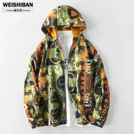 2024款潮牌APE艺术花卉迷彩连帽风衣外套双层男高街痞帅宽松夹克商品大图