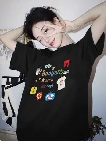 纯棉重磅短袖t恤女2023新款美式复古宽松港味chic上衣oversize潮商品大图