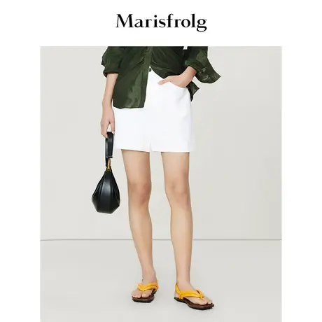 【商场同款】玛丝菲尔2023年夏季新款白色高腰纯棉短款休闲裤女图片