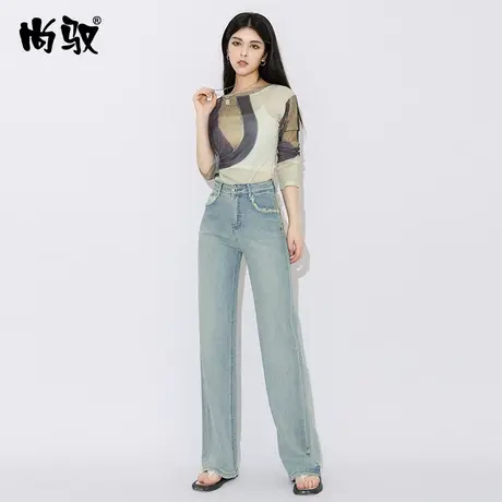 坠感高腰牛仔拖地裤薄款2023年夏季新款猫须阔腿裤水洗冰感直筒裤商品大图