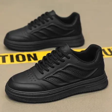 鞋子男春夏季防滑耐磨厨师厨房工作劳保鞋男士纯黑色运动休闲板鞋图片