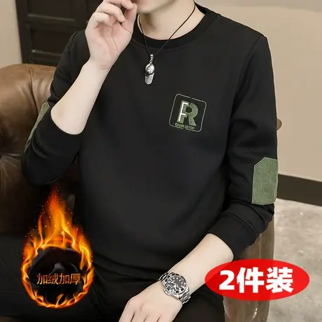 圆领卫衣男士2023秋冬季新款潮流休闲加肥加大长袖T恤加绒上衣服商品大图