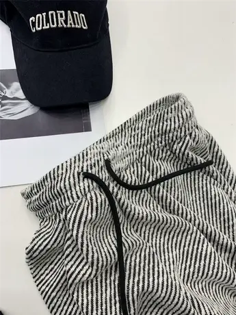 慵懒感编织条纹高腰直筒阔腿裤女小个子宽松休闲裤2024春夏季新款图片