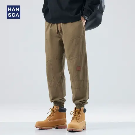hansca卡其色工装束脚裤男美式潮牌秋季纯棉宽松休闲大码哈伦长裤图片