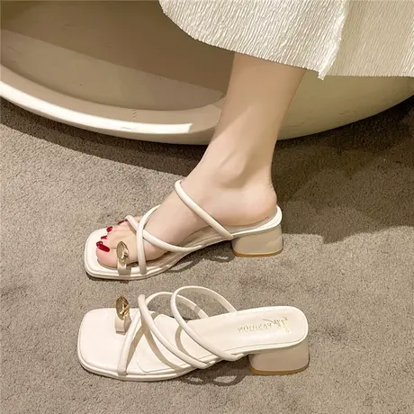 套趾凉拖鞋女夏外穿2024年新款时尚仙女风粗跟仙女风罗马一字拖潮商品大图