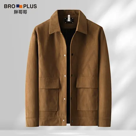 胖哥哥大码外套男菱形格纹宽松工装上衣加肥加大高端胖子男装秋款图片