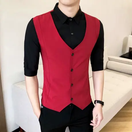 潮流马甲式夏季短袖衬衫男士假两件DK制服调酒师夜场韩版帅气衬衣商品大图