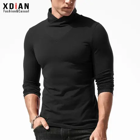 小半高领打底衫男长袖t恤薄款纯棉立领紧身修身秋衣外穿潮春秋季商品大图