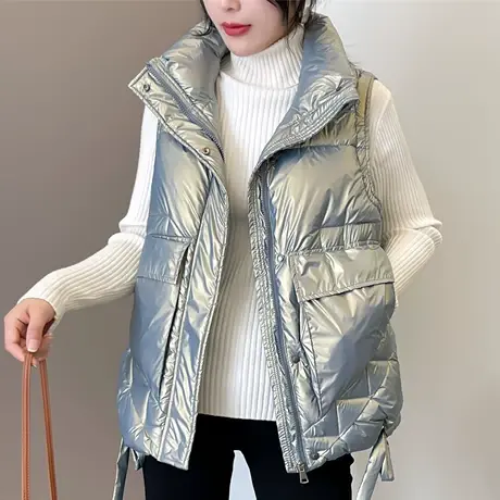 2023年秋冬季新款羽绒棉马甲女加厚亮面百搭短款棉衣外穿背心外套图片