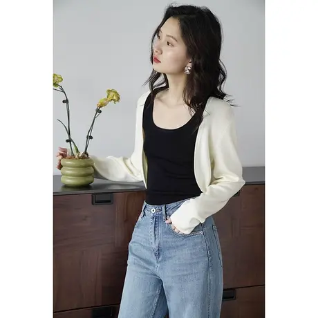 嘉茱莉2023秋季新款针织开衫外套女薄款宽松外搭针织上衣开衫上衣商品大图