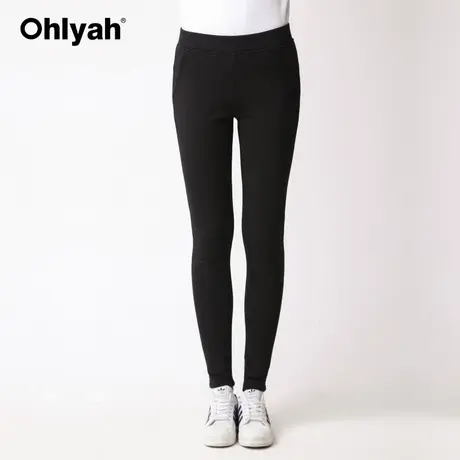 Ohlyah2023韩版冬季打底衫裤女黑色加厚绒纯色大码显瘦小脚口裤子商品大图